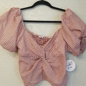 Boho cottagecore puff sleeve gingham top xl